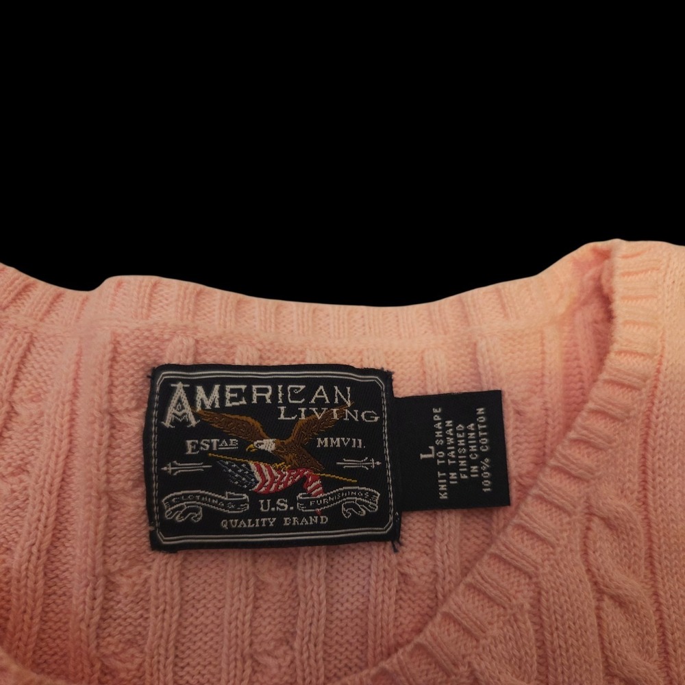American Living Womens Sz Large Cable Knit Sweater Light Pink 100% Cotton - Picture 4 of 7